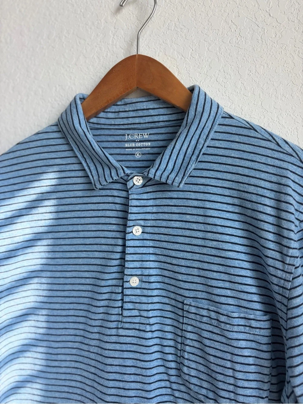 J. Crew Light Blue with Navy Thin-Stripe Polo